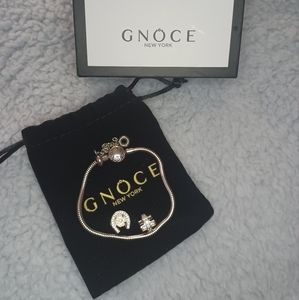 GNOCE New York 2 Sterling Silver charms + Stainless Steel snake Bracelet